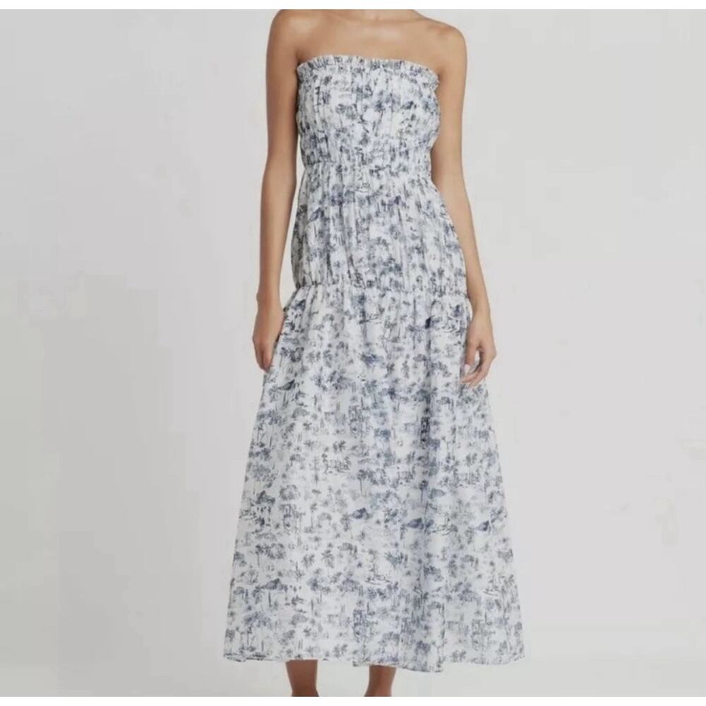 SIR the Label Dimitri Strapless Dress Sz 1 (Small) Blue White Cottagecore Maxi